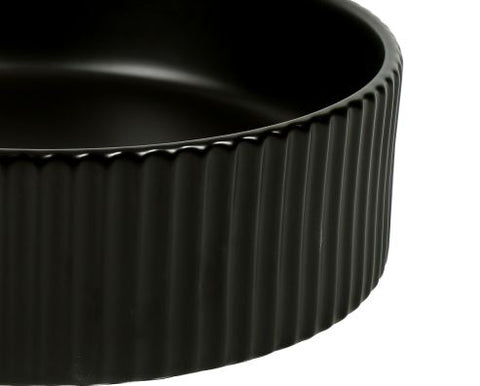 Lucid-40-MB fluted matte black round ceramic basin