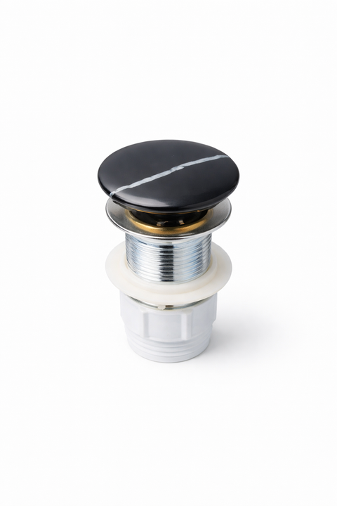 Fusion Matte Black Pop-up waste 32 mm Non-over Flow with Matte carrara Ceramic Cap