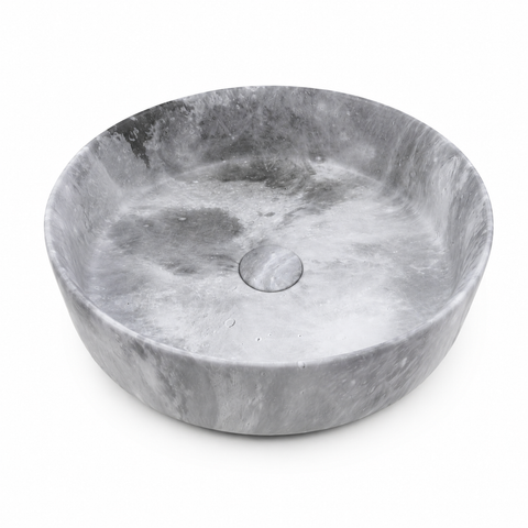 Moon-40 Round Above Counter Basin – Matte Carrara Marble Stone Look