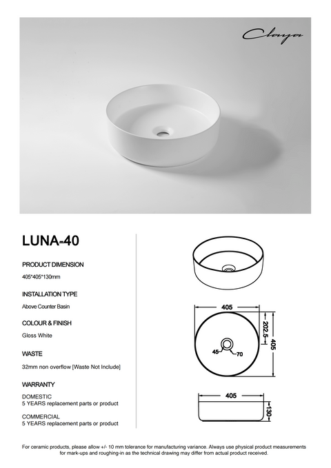 LUNA-40 spec sheet